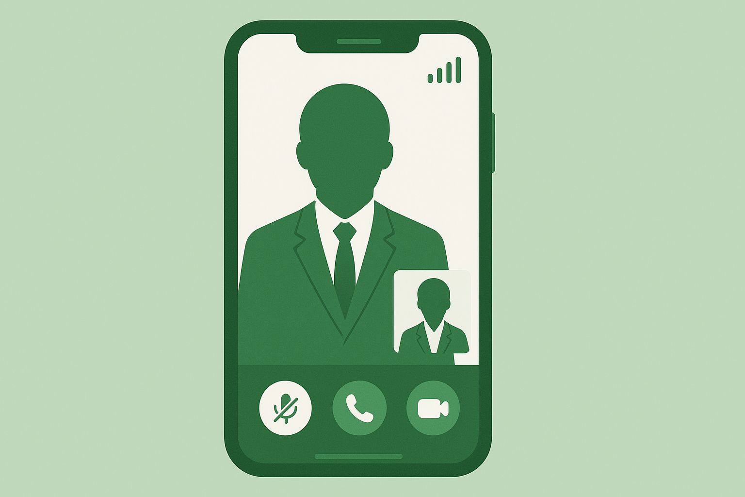 Chamada de vídeo no WhatsApp Business com indicador de boa qualidade de conexão